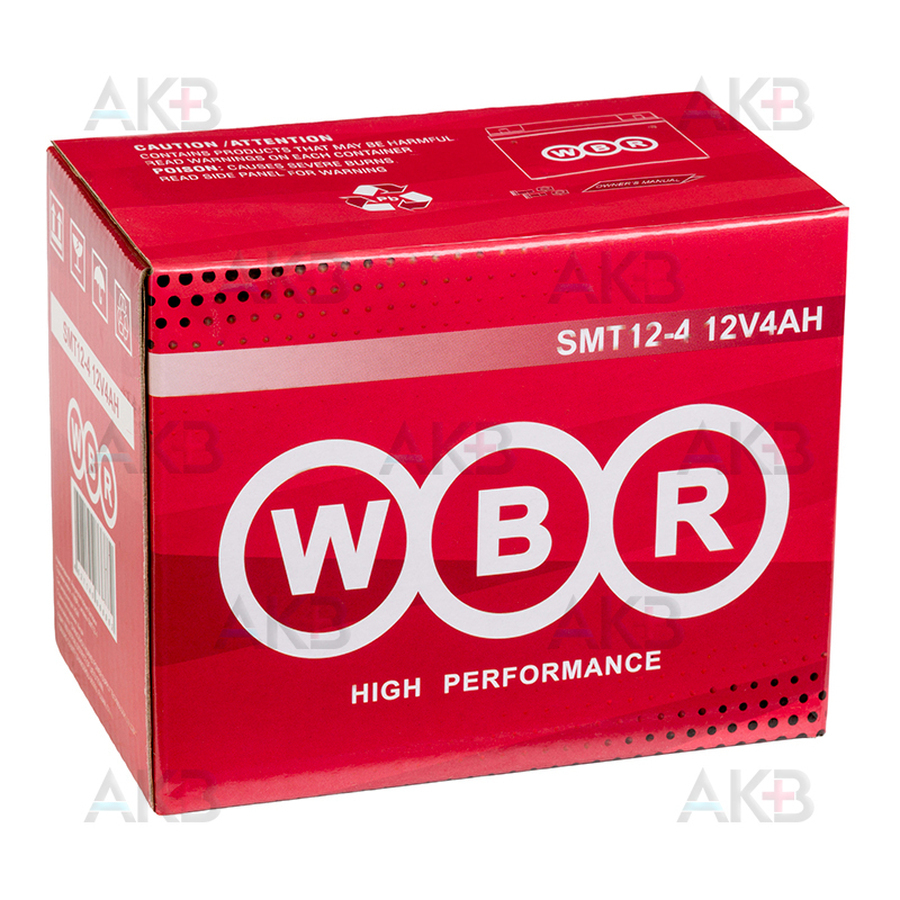 Мото аккумулятор WBR SMT12-4 AGM 4 Ач 50А обратная пол.(114x71x86) YT4L-BS