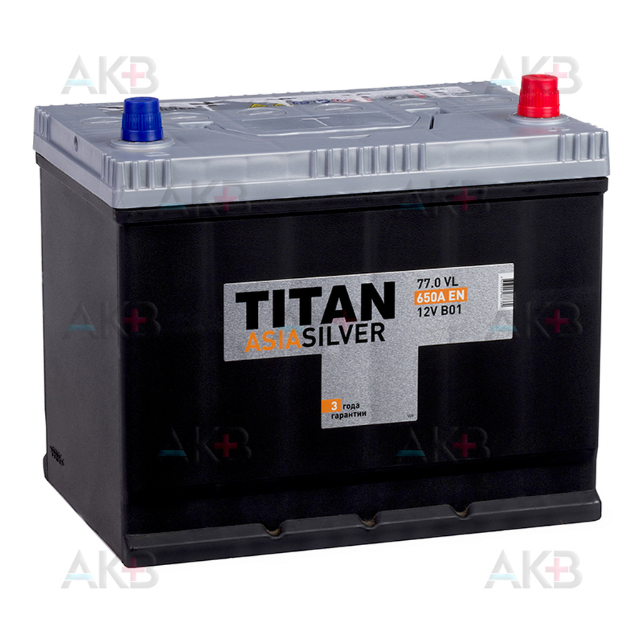 Автомобильный аккумулятор Titan Asia Silver 77 Ач 650А обр. пол. (258x175x223) 6СТ-77.0 VL B01