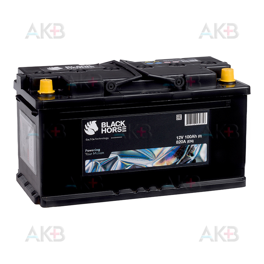 Автомобильный аккумулятор Black Horse 100R 820A 353x175x175 (низкий)