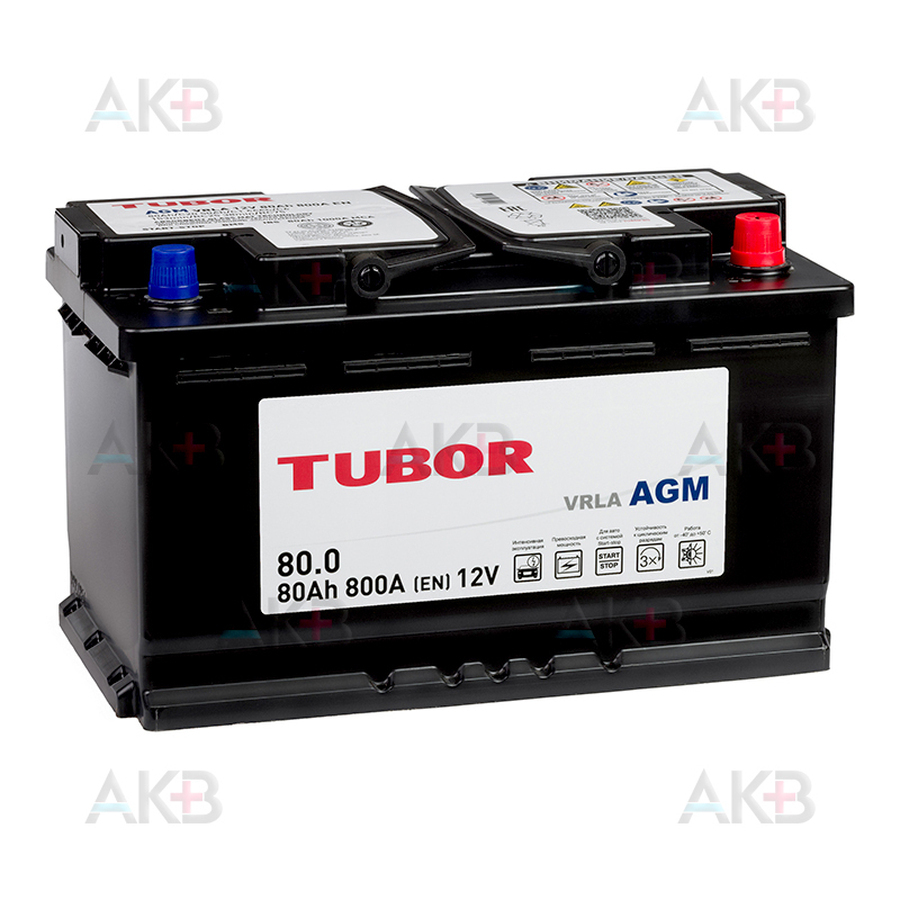 Автомобильный аккумулятор TUBOR AGM 80Ah 800A (315x175x190) 6СТ-80.0 VRLA