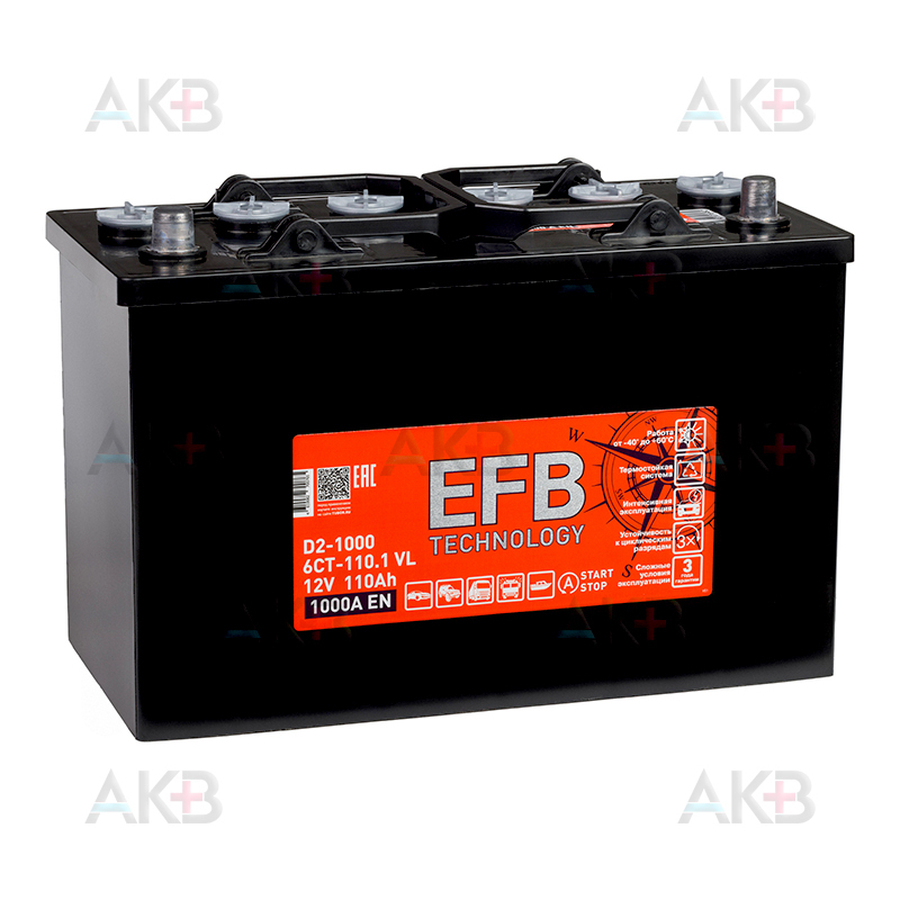 Автомобильный аккумулятор TUBOR EFB 110 Ач 1000A прям. пол. (330x171x241) 6СТ-110.1 VL D2-1000