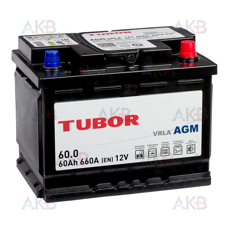 Автомобильный аккумулятор TUBOR AGM 60Ah 660A (242x175x190) 6СТ-60.0 VRLA