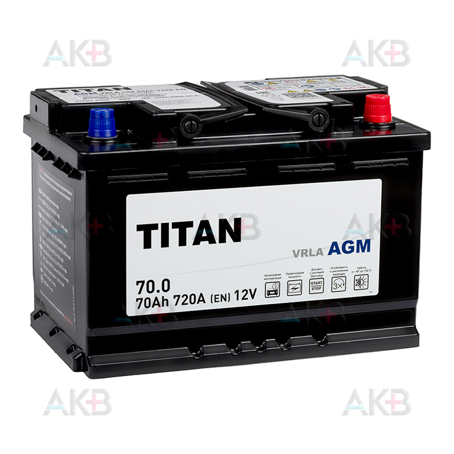 Автомобильный аккумулятор TITAN AGM 70Ah 720A (278x175x190) 6СТ-70.0 VRLA