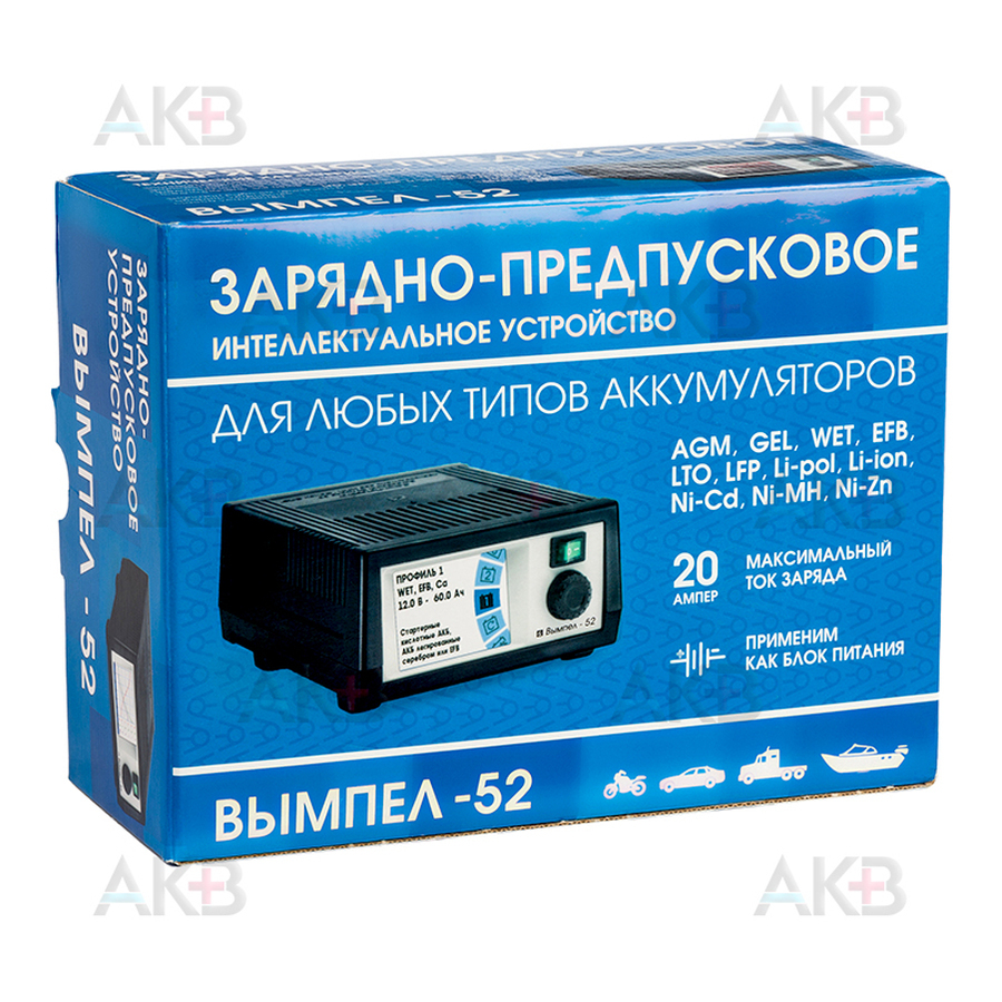 Зарядное устройство Вымпел 52 (автомат, 0,5-20А, 0,5-18В, 4-450Ач, жк индикатор)