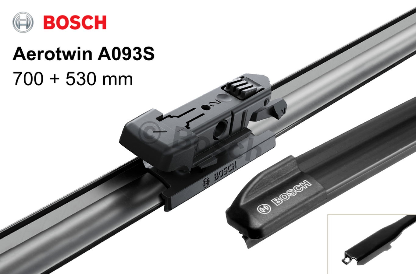 Щетки стеклоочистителя  Bosch Aerotwin A093S 530мм/21 и 700мм/28 комплект (бескарк.) 3397007093