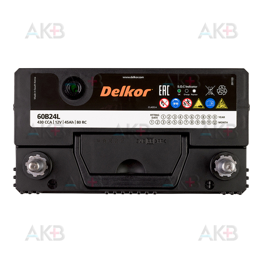 Автомобильный аккумулятор Delkor 60B24L (45R 430A 238x129x227)