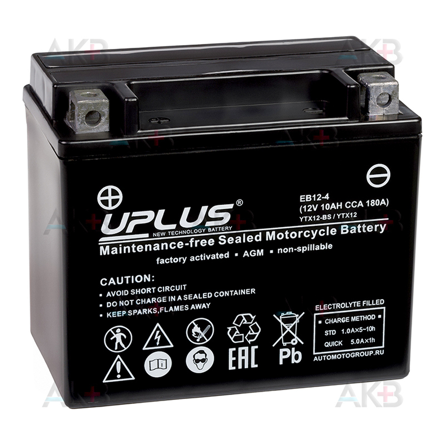 Мото аккумулятор Uplus High Performance AGM EB12-4 12V 10Ah 180А (150x87x130) прям. пол.