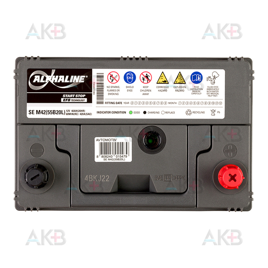 Автомобильный аккумулятор Alphaline EFB 55B20L 40R (420A 187x127x220) M42 Start-Stop