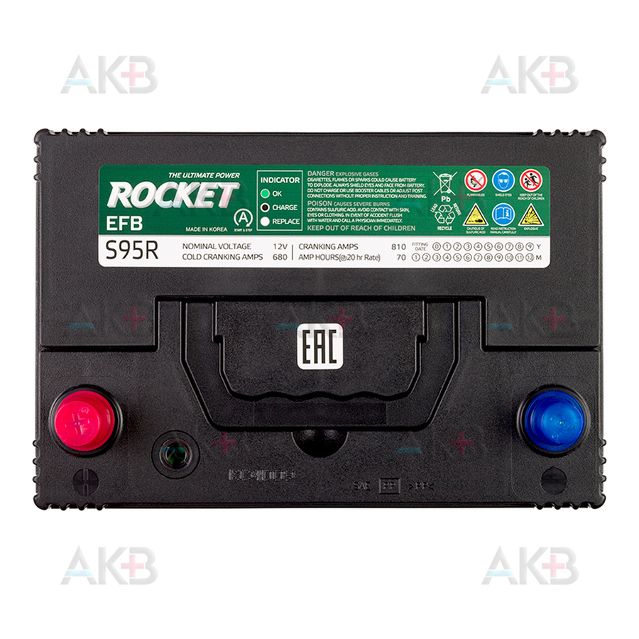 Автомобильный аккумулятор Rocket EFB S95R 70Ah 810A прям. пол. (260x175x225)