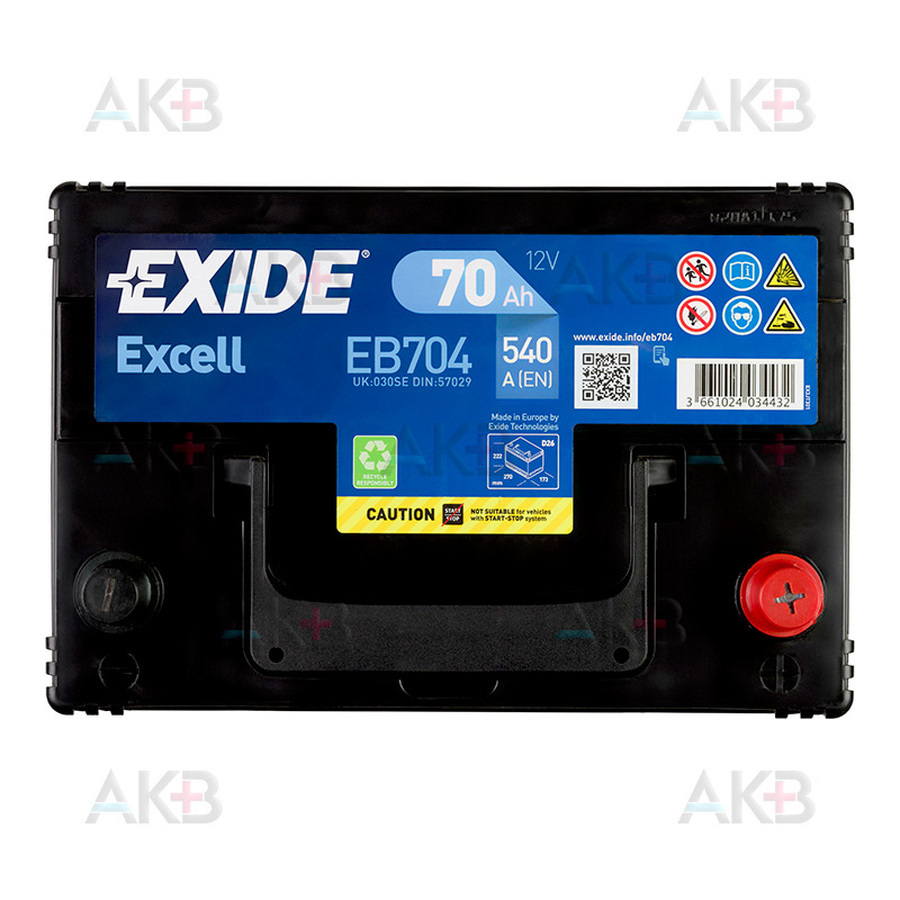 Автомобильный аккумулятор Exide Excell 70R (540A 261x173x225) EB704