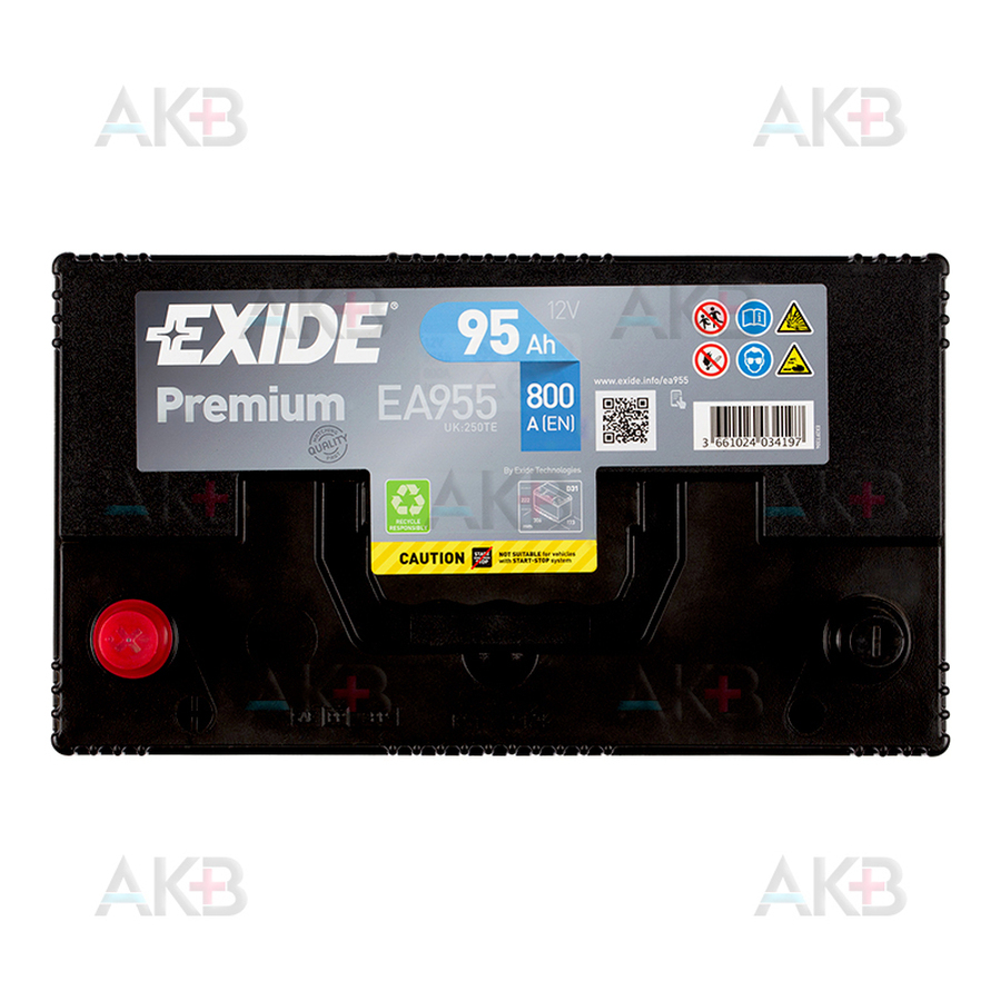 Автомобильный аккумулятор Exide Premium 95L (800А 306х173х225) EA955
