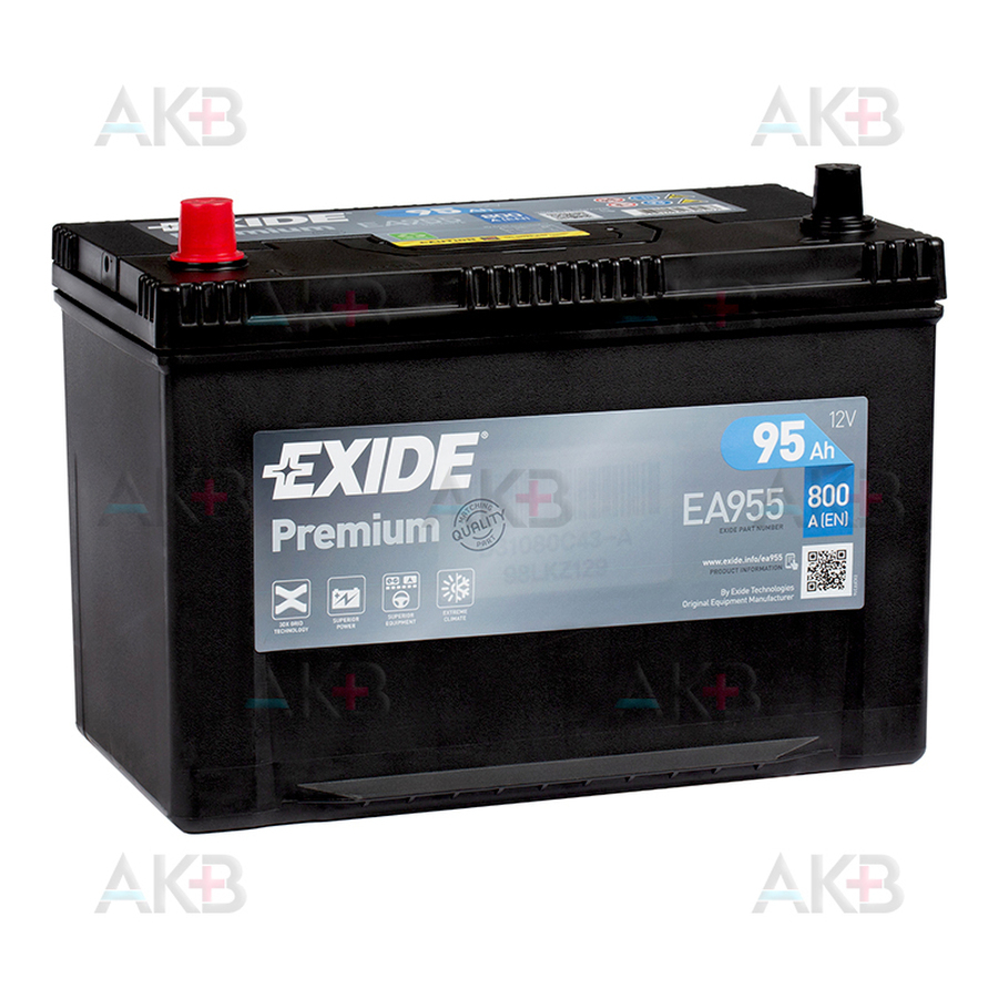Автомобильный аккумулятор Exide Premium 95L (800А 306х173х225) EA955