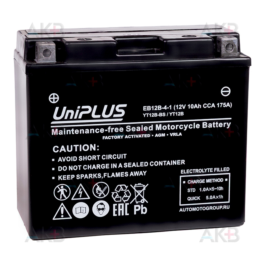 Мото аккумулятор UniPLUS EB12-4 AGM 12V 10Ah 180А прям. пол.(150x87x130) High Performance