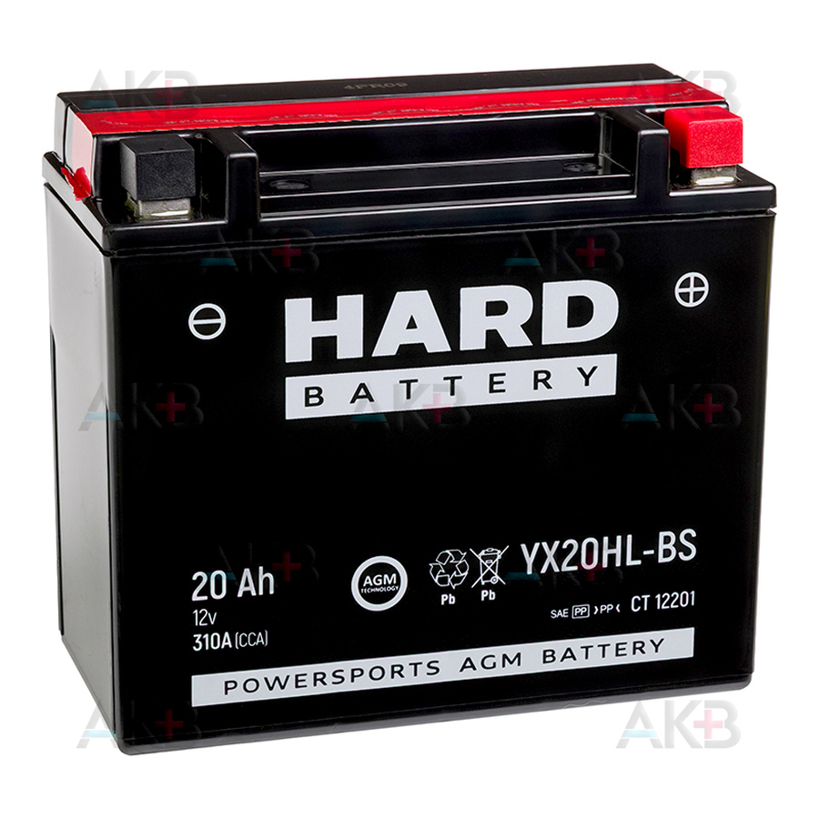 Мото аккумулятор HARD Extreme Line 20 Ah 310А обр. пол. CT 12201 YX20HL-BS (175x87x155)  AGM сухоз.