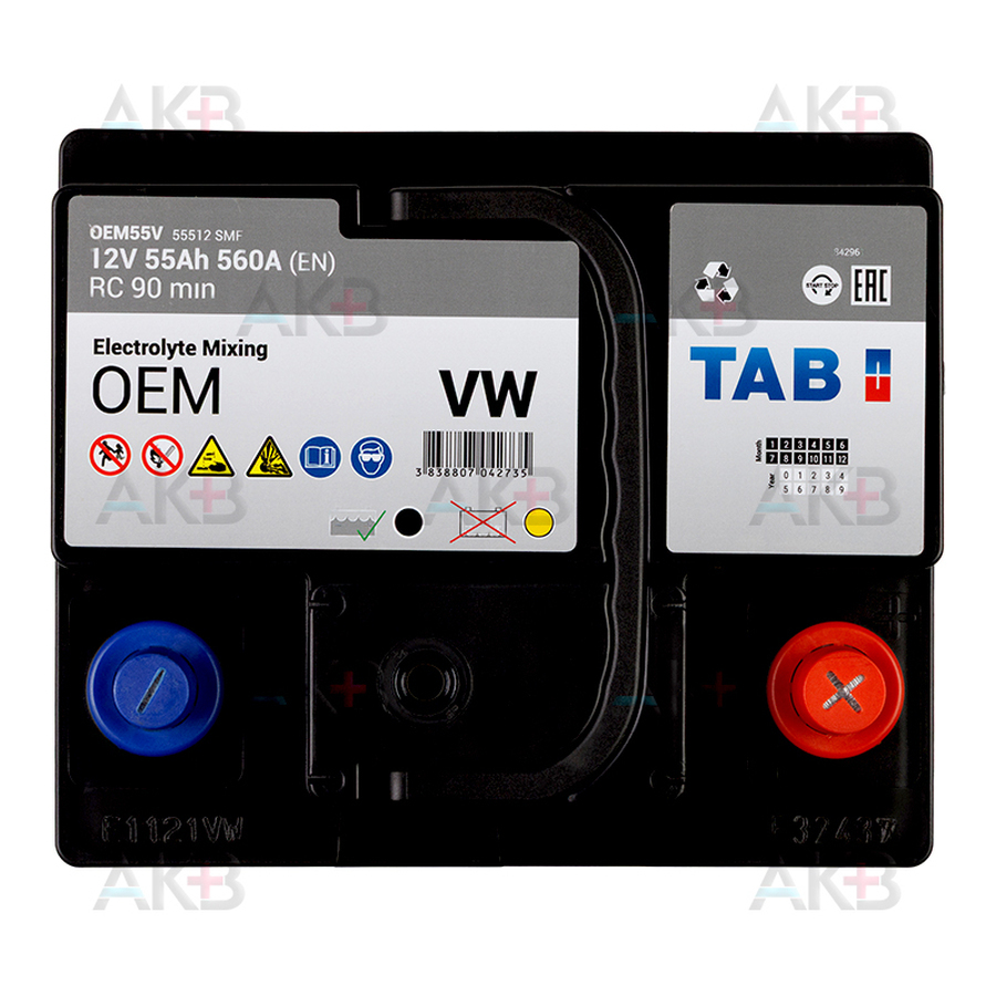 Автомобильный аккумулятор Аккумулятор TAB OEM 55 Ah 560A (207x175x190) OEM 55V 55512 SMF VW