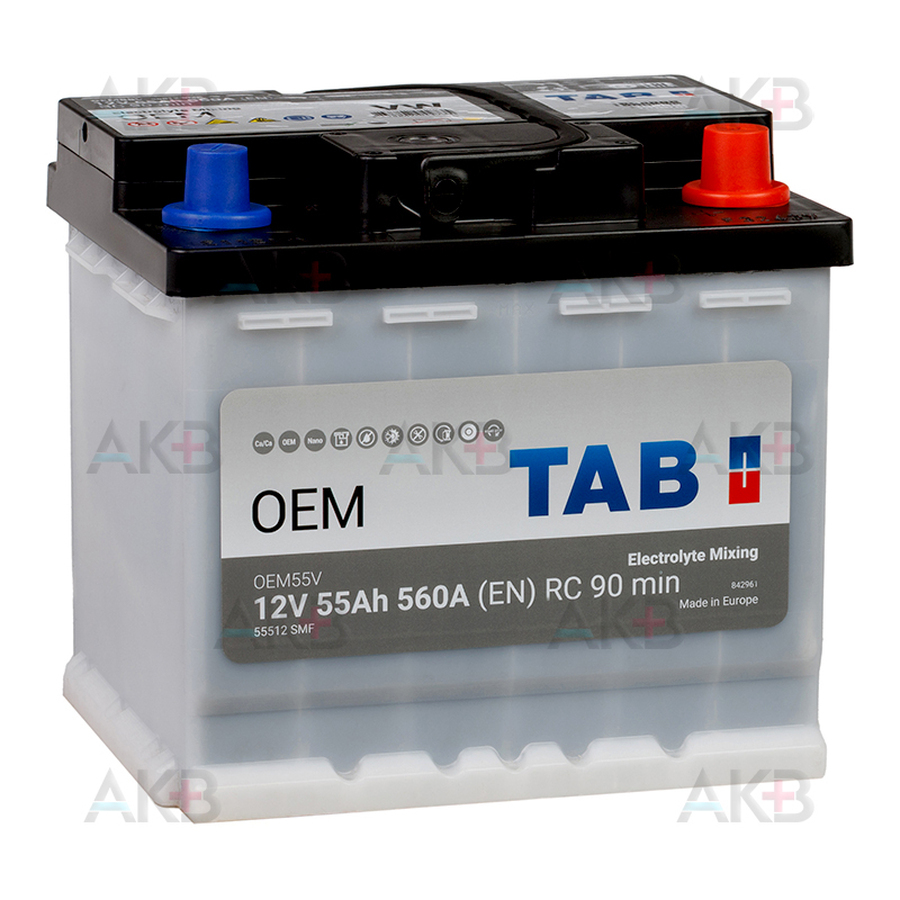 Автомобильный аккумулятор Аккумулятор TAB OEM 55 Ah 560A (207x175x190) OEM 55V 55512 SMF VW