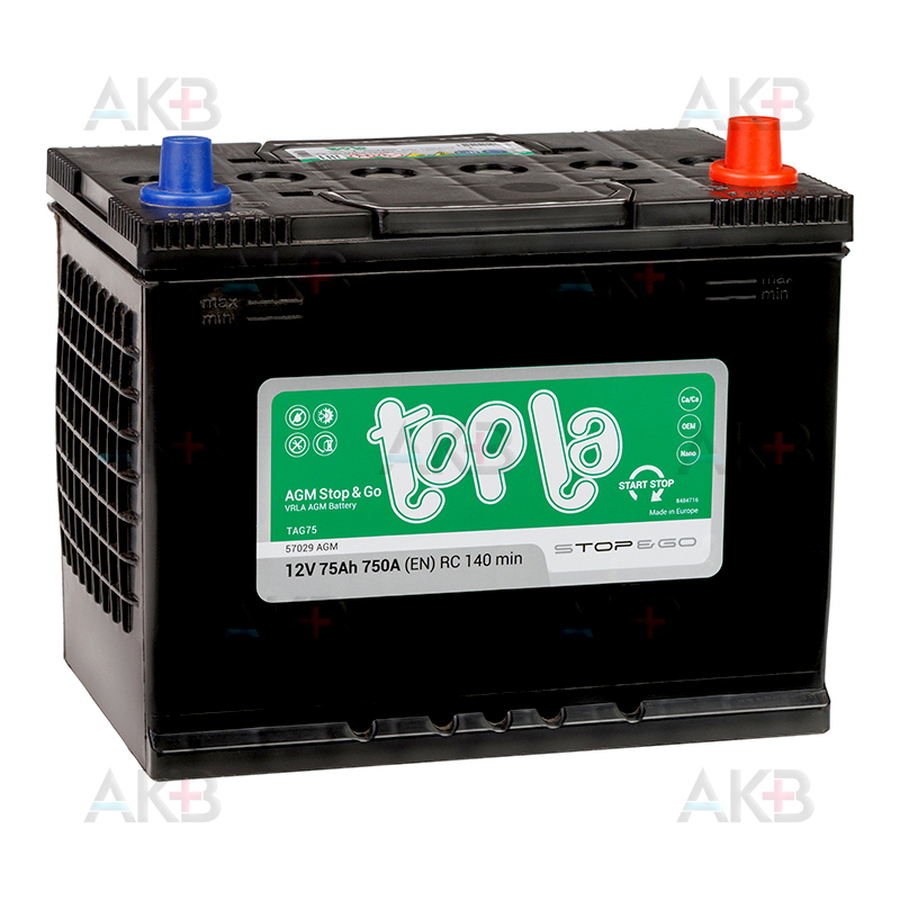 Автомобильный аккумулятор Аккумулятор Topla AGM Stop&Go 75Ah 750A о.п. (260x172x220) TAG75 57029 Start-Stop