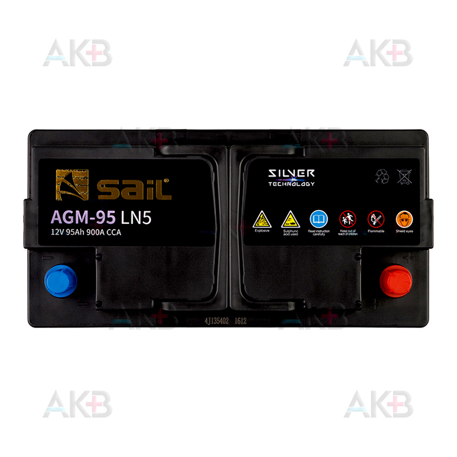 Автомобильный аккумулятор SAIL AGM 95 Ач 900A обр. пол. (353x175x190) Start Stop