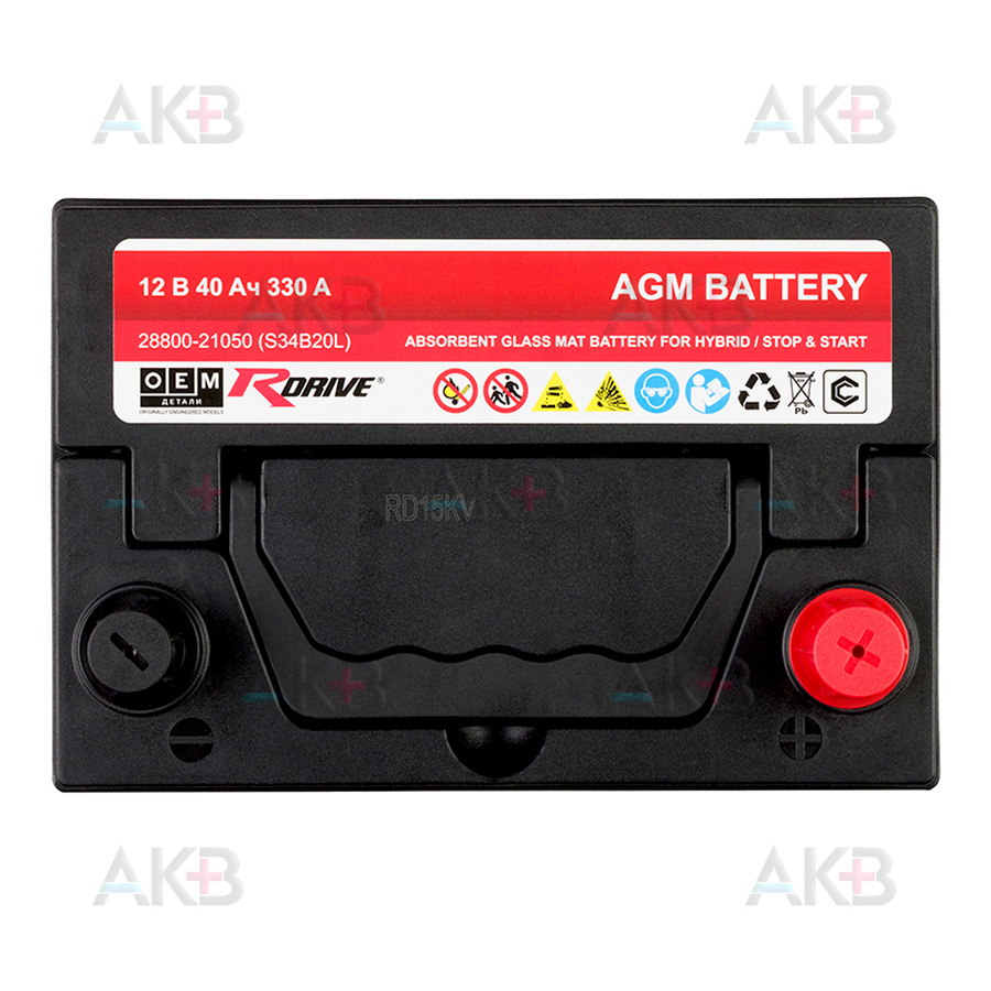 Автомобильный аккумулятор RDrive OEM AGM-B20L (S) 40 Ач 330A обр. пол. (189x129x225) S34B20L 28800-21050