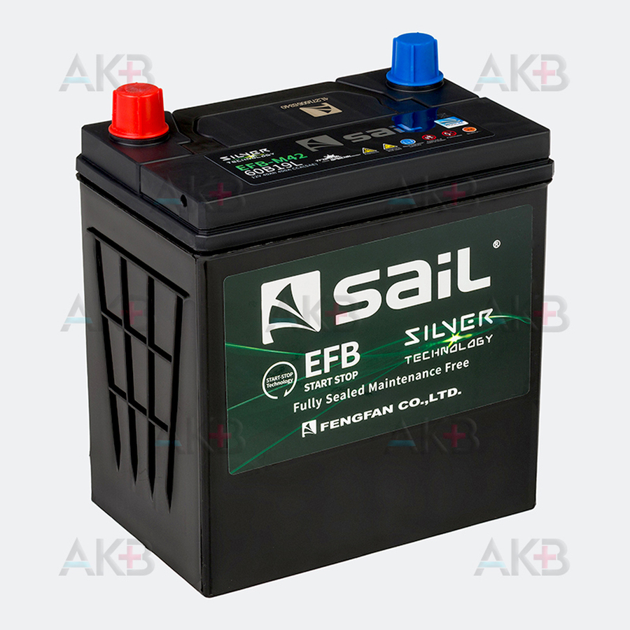 Автомобильный аккумулятор SAIL EFB 60В19L (M42) 40 Ач 400A обр. пол. (187x127x225) станд. клеммы