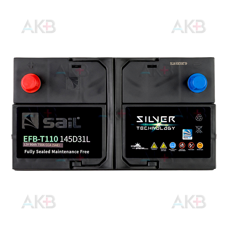 Автомобильный аккумулятор SAIL EFB T110 145D31L 90 Ач обр. пол. 750А (306x173x225) Start Stop