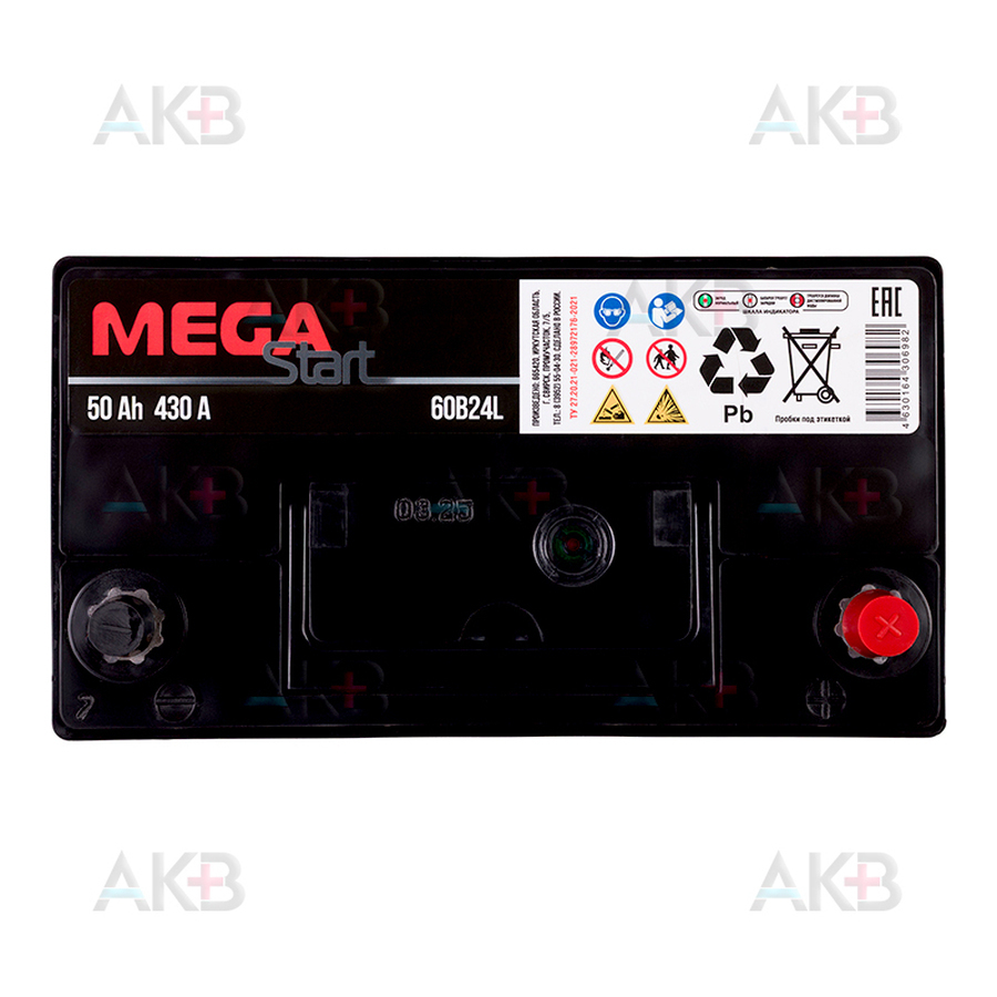 Автомобильный аккумулятор MEGA START 60B24L 50Ah 430A обр. пол. (237x127x225) узкие клеммы