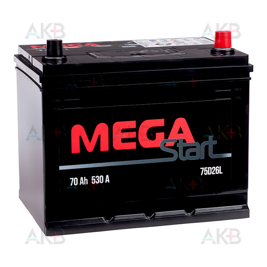 Автомобильный аккумулятор Аккумулятор MEGA START 75D26L 70Ah 530A обр. пол. (261x175x225)