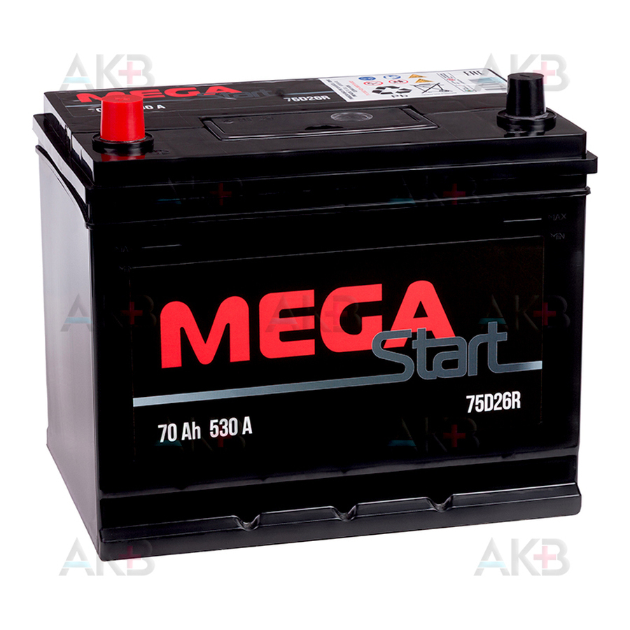 Автомобильный аккумулятор Аккумулятор MEGA START 75D26R 70Ah 530A прям. пол. (261x175x225)