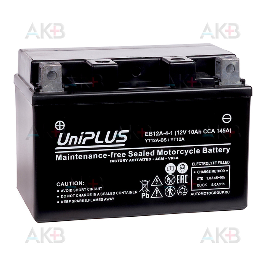 Мото аккумулятор UniPLUS AGM EB12A-4-1  | 10Ah 145А (150x87x105) High Performance прям. пол.