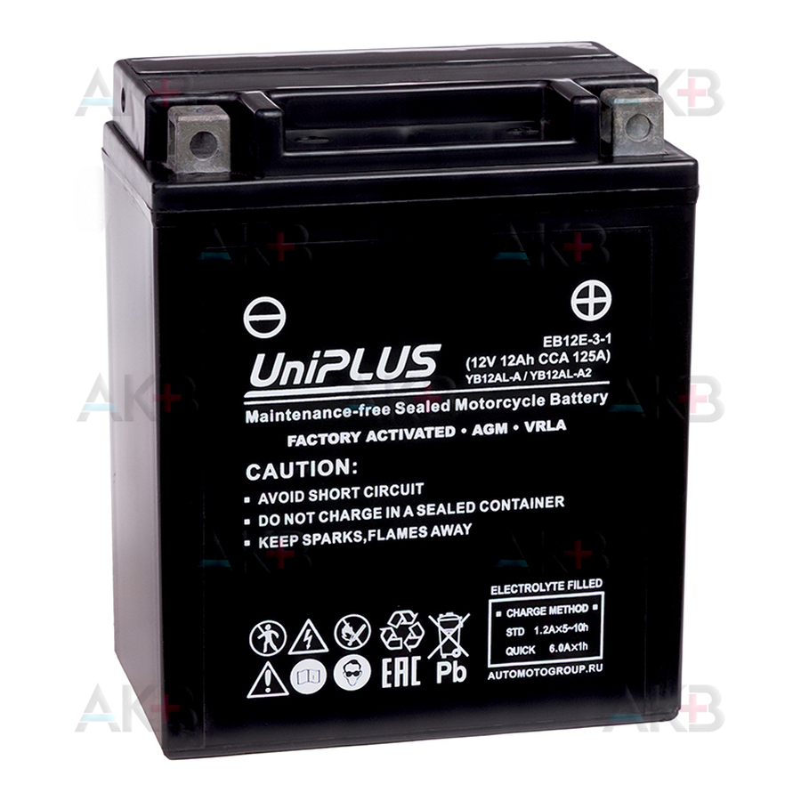 Мото аккумулятор UniPLUS AGM EB12E-3-1 | 12Ah 125А обр. пол. (130x80x160) High Performance