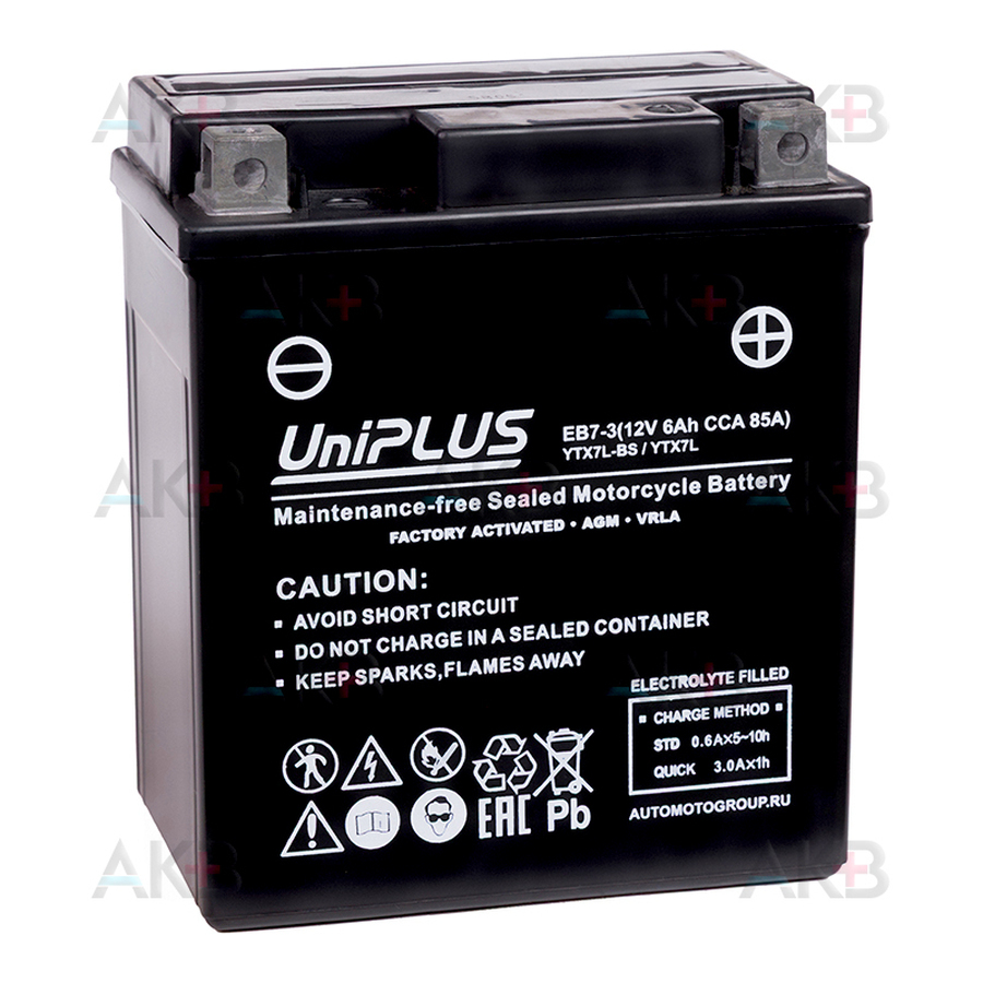 Мото аккумулятор UniPLUS AGM EB7-3 | 6Ah 85А обр. пол. (113x70x130) High Performance