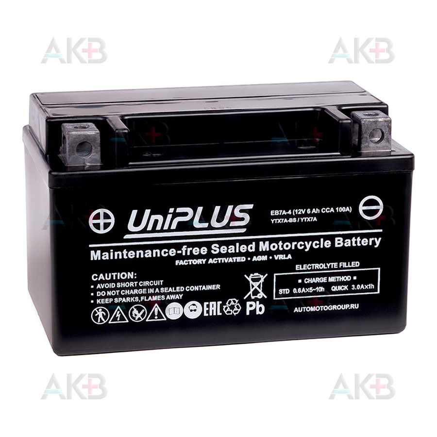 Мото аккумулятор UniPLUS AGM EB7A-4 | 6Ah 100А прям. пол. (150x87x93) High Performance
