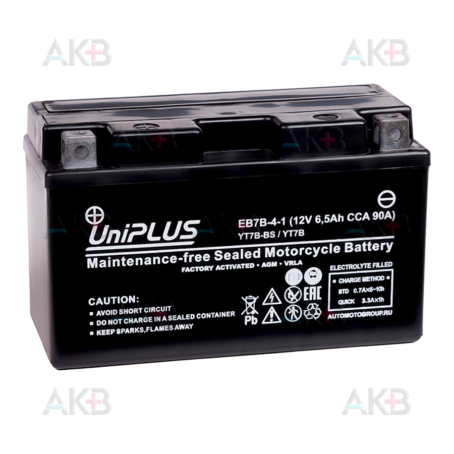 Мото аккумулятор UniPLUS AGM EB7B-4-1 | 6.5 Ah 90А обр. пол. (150x65x93) Uplus High Performance