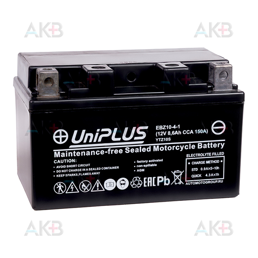 Мото аккумулятор UniPLUS AGM EBZ10-4-1 | 8.6Ah 150А прям.пол. (150x87x93) High Performance