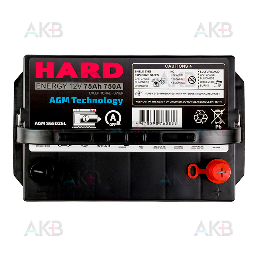 Автомобильный аккумулятор HARD AGM S65D26L 75 Ач 750A обр. пол. (260x170x225) Start Stop