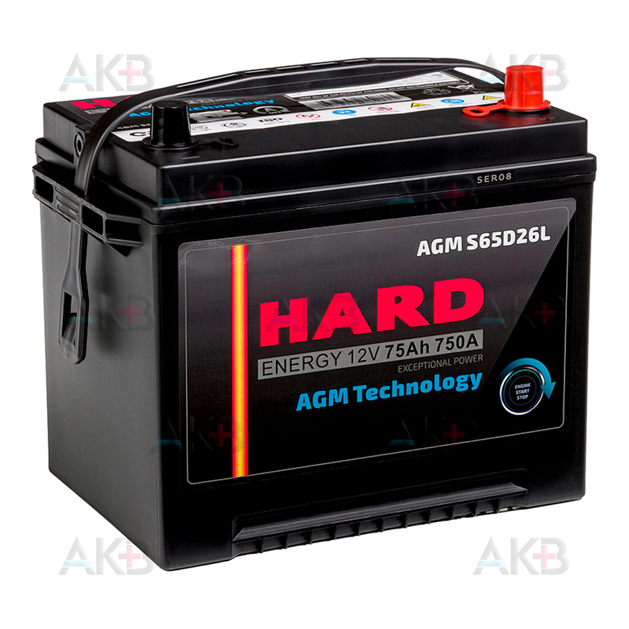 Автомобильный аккумулятор HARD AGM S65D26L 75 Ач 750A обр. пол. (260x170x225) Start Stop