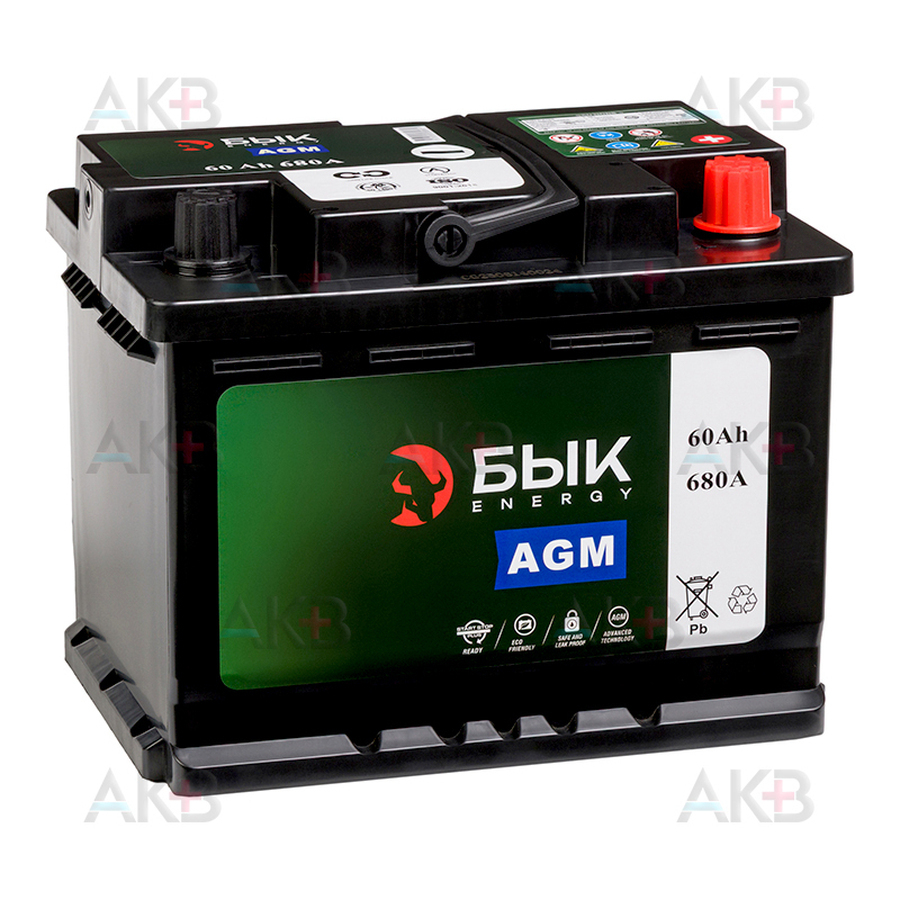 Автомобильный аккумулятор БЫК Energy AGM 60Ah 680A обр. пол. (242x175x190)