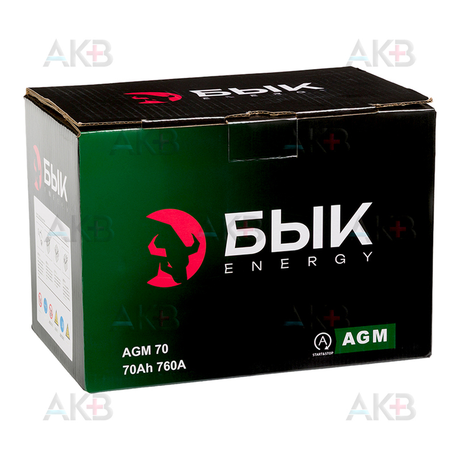 Автомобильный аккумулятор БЫК Energy AGM 70Ah 760A обр. пол. (278x175x190)