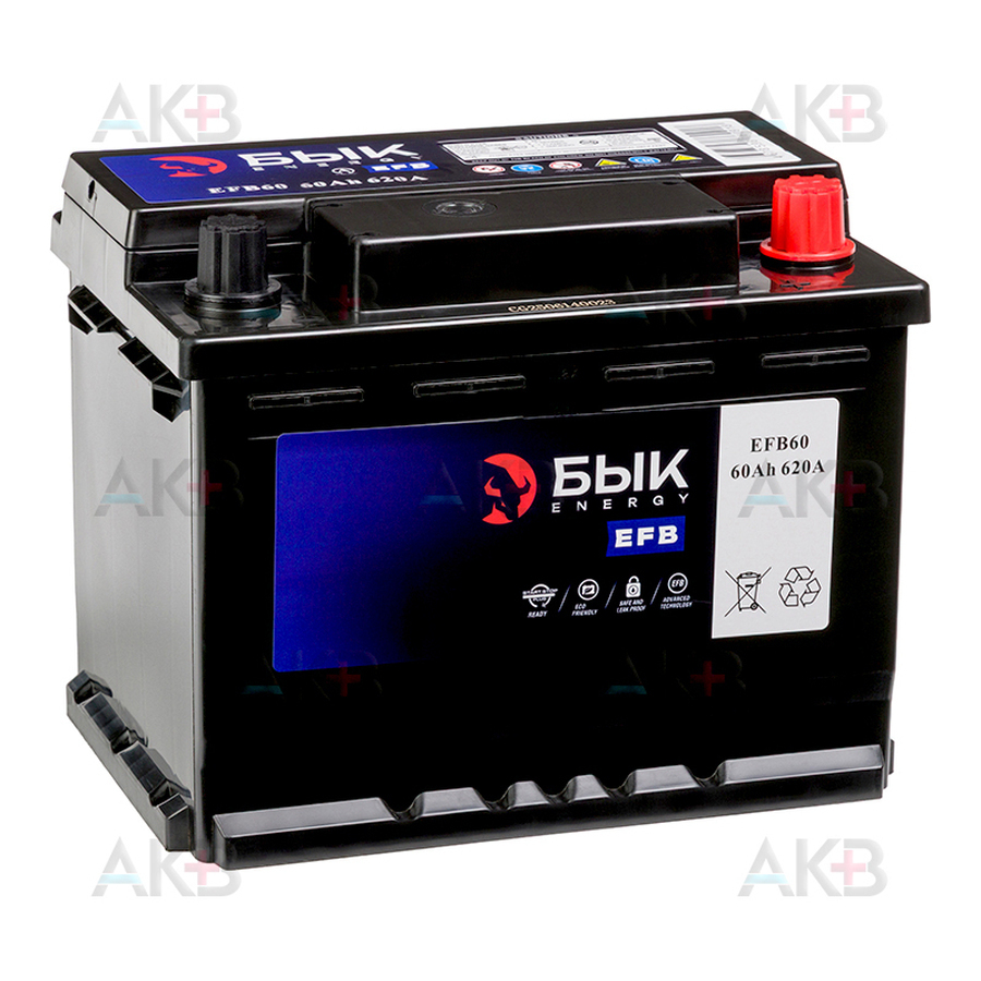 Автомобильный аккумулятор БЫК Energy EFB 60Ah 620A обр. пол. (242x175x190)
