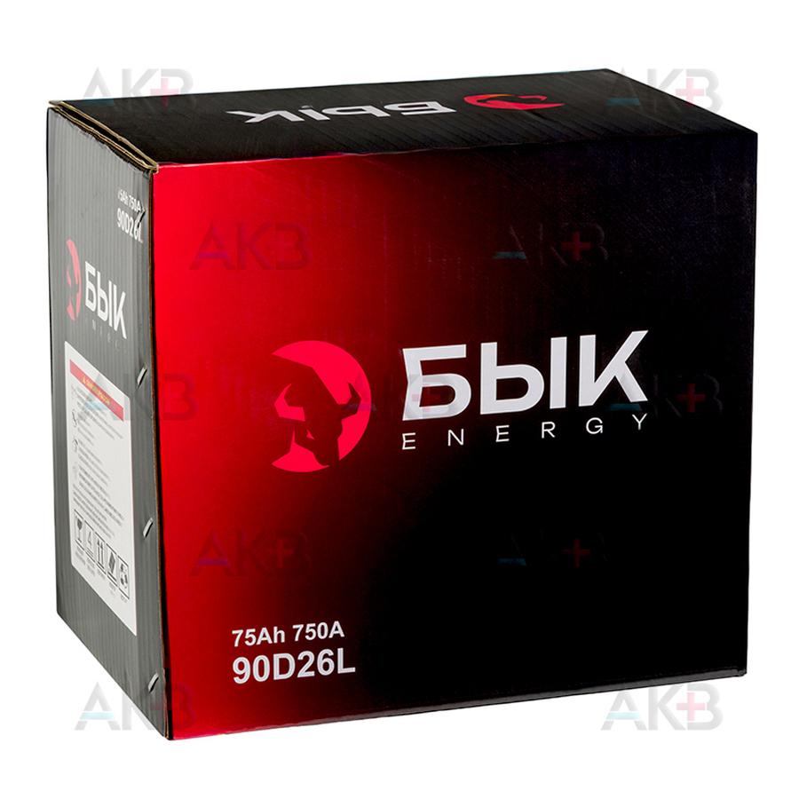 Автомобильный аккумулятор БЫК Energy 90D26L 75Ah 750A обр. пол. (260x170x225) бортик