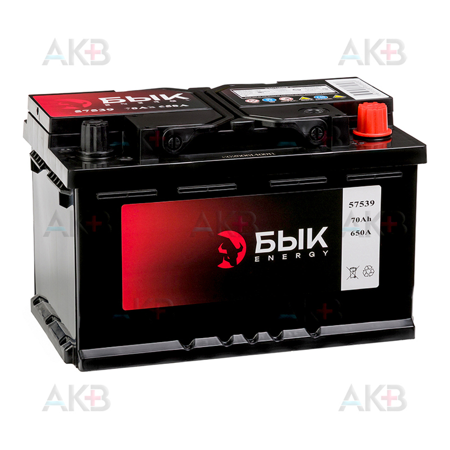 Автомобильный аккумулятор БЫК Energy 57539 70Ah 650A обр. пол. (278x175x175) низкий