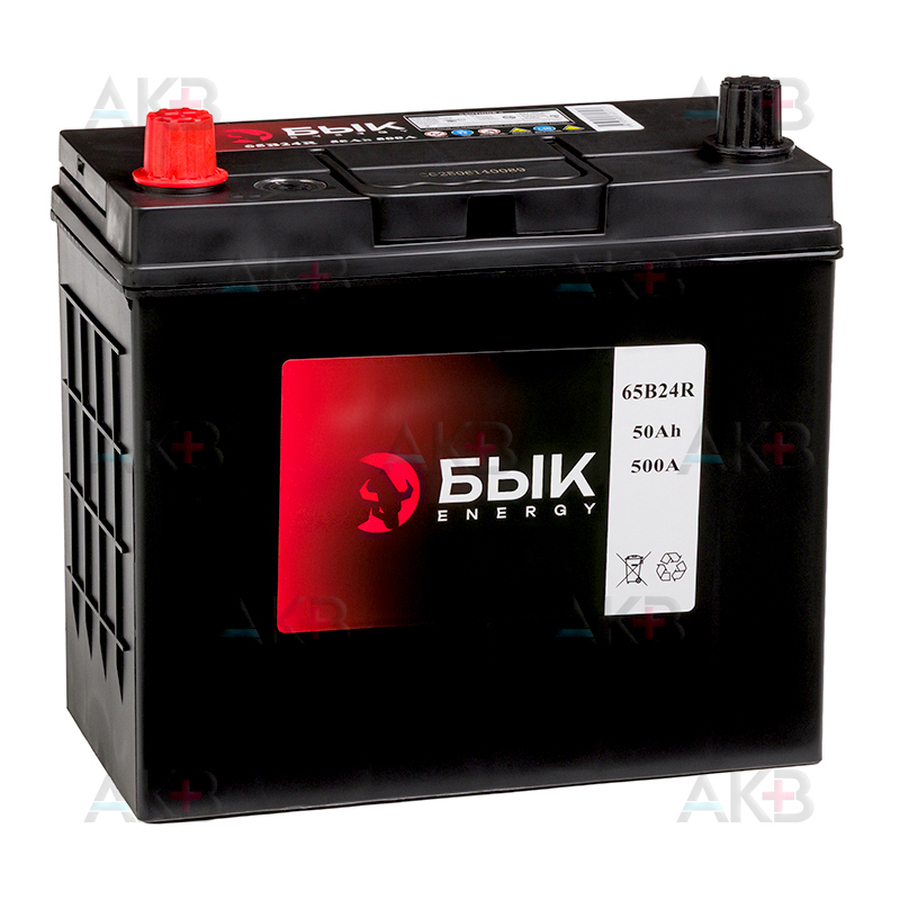 Автомобильный аккумулятор БЫК Energy 65B24R 50Ah 500A прям. пол. (236x129x225) станд. клеммы