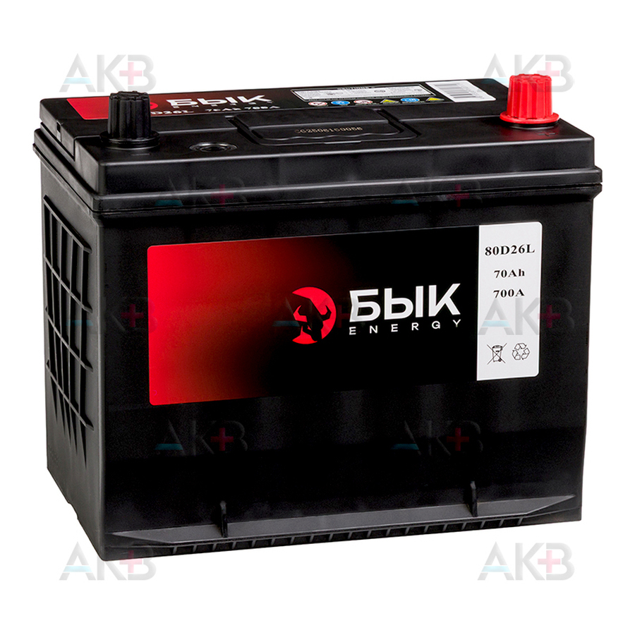 Автомобильный аккумулятор БЫК Energy 80D26L 70Ah 700A обр. пол. (260x170x225) бортик