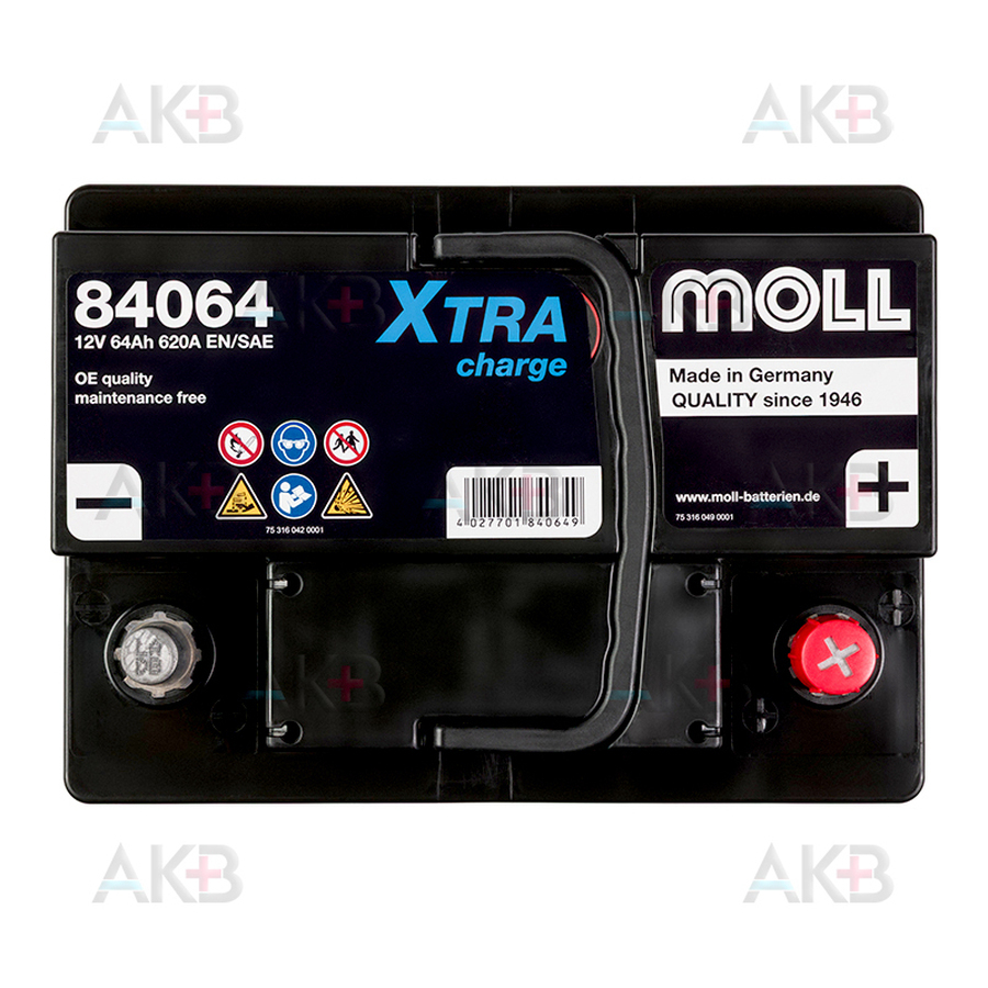 Автомобильный аккумулятор Moll X-TRA charge 64 Ач 620A обр. пол. (242x175x190) 84064