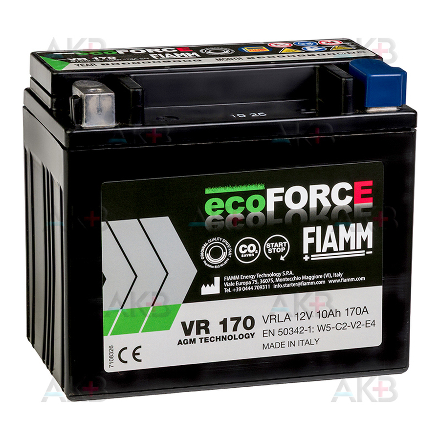 Автомобильный аккумулятор Fiamm Ecoforce AGM 10 Ач 170А прям. пол. (150x87x130) BTX12 VR170 Auxiliary VOLVO