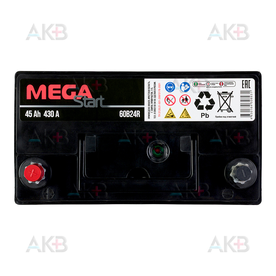 Автомобильный аккумулятор MEGA START 60B24R 45Ah 430A прям. пол. (237x127x225) узкие клеммы