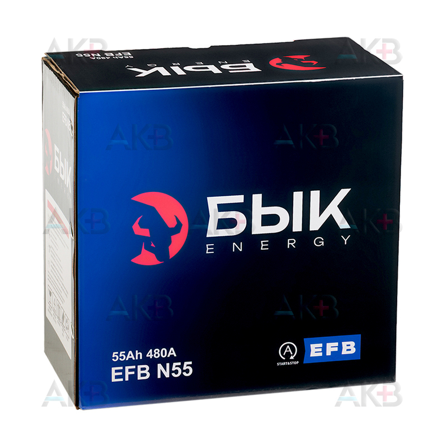 Автомобильный аккумулятор БЫК Energy EFB N55 55 Ач 480A обр. пол. (238x129x227)