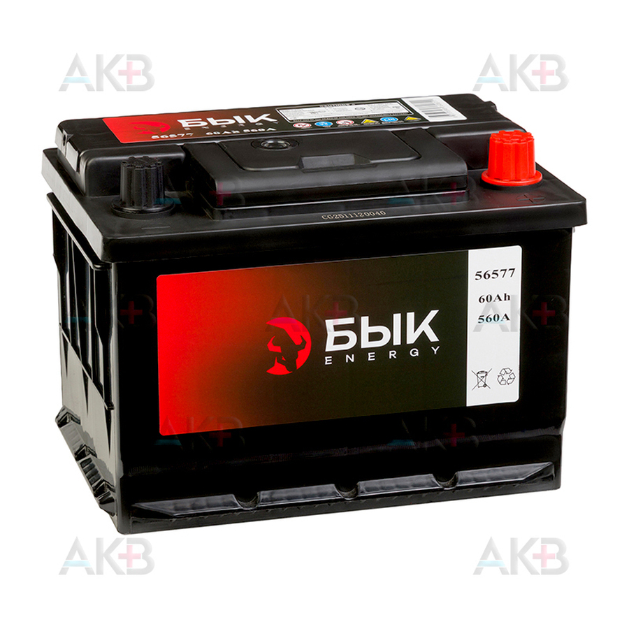 Автомобильный аккумулятор БЫК Energy 56577 60Ah 560A обр. пол. (242x175x175) низкий