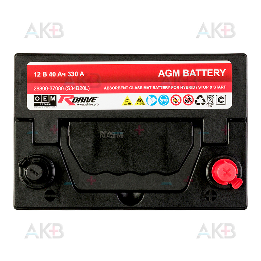 Автомобильный аккумулятор RDrive OEM AGM-B20L 40 Ач 330A обр. пол. (189x129x225) S34B20L 28800-37080