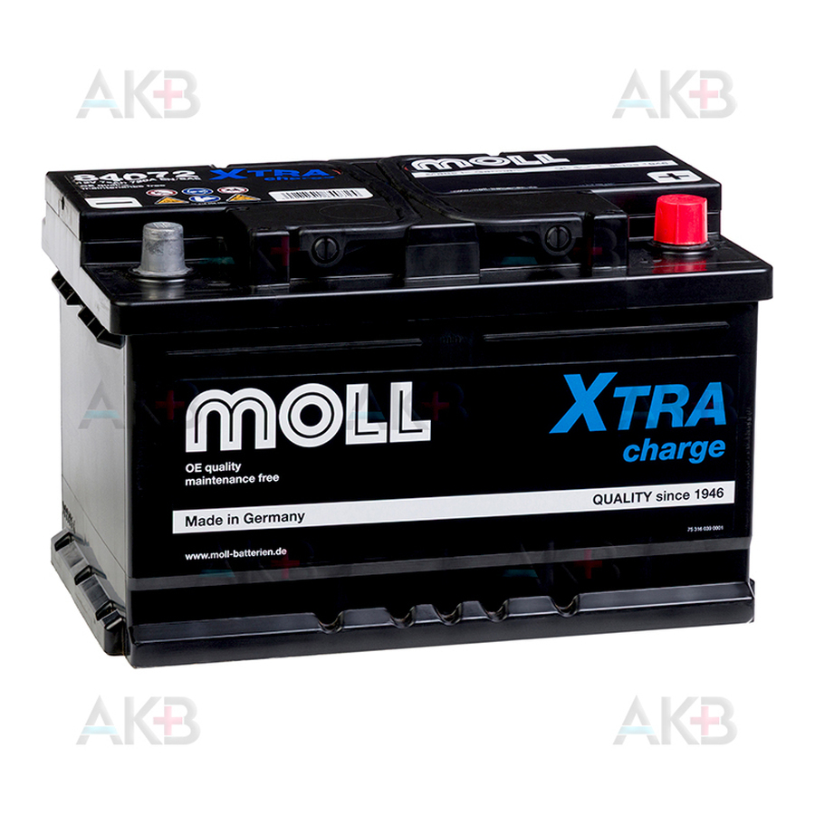 Автомобильный аккумулятор Moll X-TRA charge 72 Ач 720A обр. пол. (278x175x175) 84072